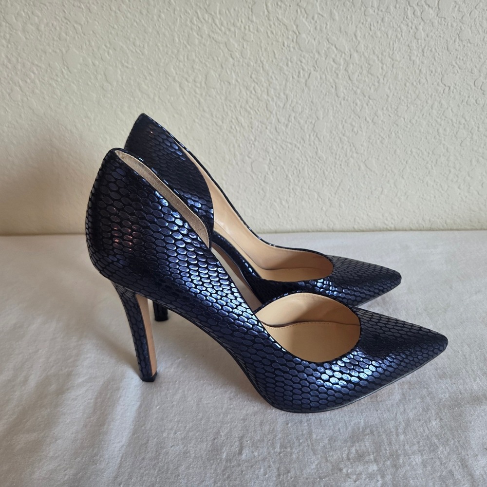 Jessica Simpson Iridescent Navy Snakeskin d'Orsay Pointed Toe Stiletto Pumps - Picture 2 of 6